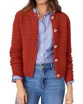 Suéter PRETTYGARDEN Cardigan Feminino de Tricô Laranja Vermelho P Suéter PRETTYGARDEN Cardigan Feminino de Tricô Laranja Vermelho P