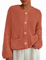 Suéter PRETTYGARDEN Cardigan Grosso Oversized Vermelho Tijolo 2XL