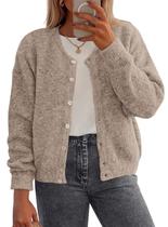 Suéter PRETTYGARDEN Cardigan Leve com Botões Caqui Suéter PRETTYGARDEN Cardigan Leve com Botões Caqui