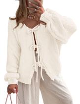 Suéter PRETTYGARDEN com Laço Frontal Trançado Grosso Branco P