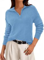 Suéter PRETTYGARDEN Cuello en V con Media Cierre Azul Claro XL