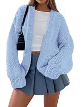 Suéter PRETTYGARDEN de Manga Longa, Tricô Grosso, Azul Claro, Tamanho M