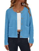 Suéter PRETTYGARDEN Feminino Azul Tricô com Botões Tamanho P