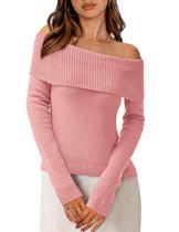 Suéter PRETTYGARDEN Ombro a Ombro Canelado Rosa XXL Suéter PRETTYGARDEN Ombro a Ombro Canelado Rosa XXL