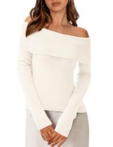Suéter PRETTYGARDEN Ombro a Ombro Manga Longa Branco G Suéter PRETTYGARDEN Ombro a Ombro Manga Longa Branco G