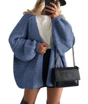 Suéter PRETTYGARDEN Outono 2025 Manga Balão Oversized Azul P Suéter PRETTYGARDEN Outono 2025 Manga Balão Oversized Azul P