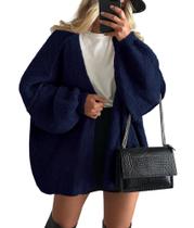 Suéter PRETTYGARDEN Oversized com Mangas Balão Azul Marinho M Suéter PRETTYGARDEN Oversized com Mangas Balão Azul Marinho M