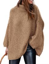 Suéter PRETTYGARDEN Oversized de Tricô Grosso com Gola Alta P Suéter PRETTYGARDEN Oversized de Tricô Grosso com Gola Alta P