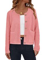 Suéter PRETTYGARDEN Rosa Manga Longa com Botões Médio Suéter PRETTYGARDEN Rosa Manga Longa com Botões Médio