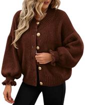 Suéter PRETTYGARDEN Trendy 2025 com Babados e Botões Marrom M Suéter PRETTYGARDEN Trendy 2025 com Babados e Botões Marrom M
