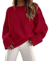 Suéter PRETTYGARDEN Vermelho Médio Oversized em Tricô Peludo Suéter PRETTYGARDEN Vermelho Médio Oversized em Tricô Peludo