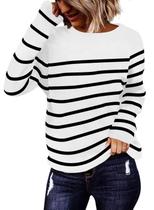 Suéter QACOHU 2024 listrado de outono para mulheres, branco, tamanho GG