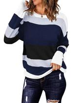 Suéter QACOHU de manga comprida listrado colorido para mulheres Suéter QACOHU de manga comprida listrado colorido para mulheres