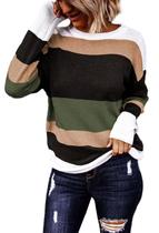 Suéter QACOHU Feminino Moda 2024 Casual Listrado Verde L