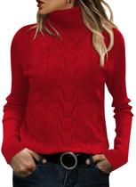 Suéter QACOHU, gola alta, feminino, 2024, outono, manga comprida, vermelho, S