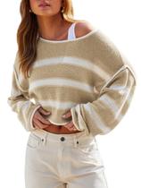 Suéter recortado Balimtoy listrado de manga comprida para mulheres Suéter recortado Balimtoy listrado de manga comprida para mulheres