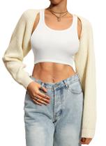 Suéter recortado Bolero Navneet para mulheres bege tamanho XL Suéter recortado Bolero Navneet para mulheres bege tamanho XL