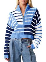 Suéter recortado Saodimallsu Color Block listrado para mulheres