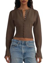 Suéter recortado Saodimallsu com decote em V para mulheres