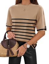 Suéter recortado Zeagoo para mulheres listrado de manga curta