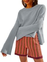 Suéter RIATOUR Bell, manga comprida, gola redonda, cinza grande