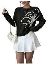 Suéter RoseSeek, apliques florais 3D femininos, preto, tamanho L Suéter RoseSeek, apliques florais 3D femininos, preto, tamanho L