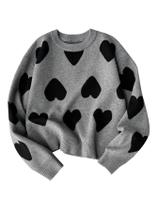 Suéter RoseSeek, estampado com laço, gola redonda, malha, cinza macio, 10Y Suéter RoseSeek, estampado com laço, gola redonda, malha, cinza macio, 10Y