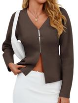 Suéter Saodimallsu com decote em V Peplum Knit Coffee para mulheres Suéter Saodimallsu com decote em V Peplum Knit Coffee para mulheres