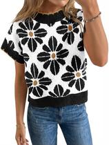 Suéter Saodimallsu com estampa floral de manga curta para mulheres