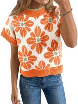 Suéter Saodimallsu com estampa floral de manga curta para mulheres Suéter Saodimallsu com estampa floral de manga curta para mulheres