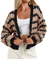 Suéter Saodimallsu, cortado, listrado, marrom, marrom, feminino Suéter Saodimallsu, cortado, listrado, marrom, marrom, feminino