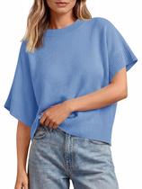 Suéter Saodimallsu feminino de manga curta, gola redonda, azul Suéter Saodimallsu feminino de manga curta, gola redonda, azul