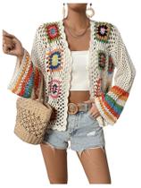 Suéter SHENHE Feminino Cardigan de Crochê Floral Vazado