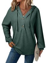 Suéter SHEWIN com capuz de malha grande com decote em V para mulheres, verde