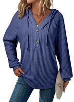 Suéter SHEWIN Oversized para mulheres com decote em V e manga comprida azul 2GG Suéter SHEWIN Oversized para mulheres com decote em V e manga comprida azul 2GG