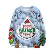 Suéter Thegrinchs para mulheres, suéter Thegrinchs Ugly de Natal para mulheres, Black of Friday Deals 2024, suéteres de Natal engraçados de manga comprida de grandes dimensões com gola redonda, presentes 03 azuis grandes