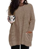 Suéter TIYOMI Plus Size para mulheres de manga comprida com decote em V XL-5XL