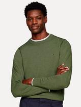 Suéter Tommy Hilfiger Masculino Crewneck Essential Cotton Verde Militar