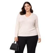 Suéter Tricô Gola V Feminino City Lady by Facinelli Plus Size 658110 Offwhite