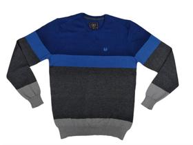 Sueter Tricot c/gola arredondada, Manga Longa, listras grandes, unisex, moda casual17006