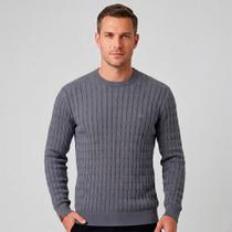 Suéter Tricot Dudalina Jacq Trançado In26 Cinza Masculino