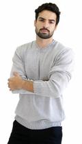 Suéter Tricot Masculino Algodão Cinza Liso Gola V Suéter Tricot Masculino Algodão Cinza Liso Gola V