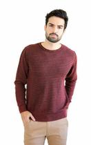 Suéter Tricot Masculino Algodão Vinho Listras