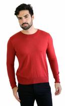 Suéter Tricot Masculino Gola Redonda Vermelho Liso