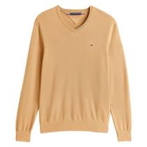 Suéter Tricot Tommy Hilfiger Signature Gola V Masculino Kaki Suéter Tricot Tommy Hilfiger Signature Gola V Masculino Kaki