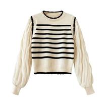 Suéter Tricotado Listrado Preto E Branco Para Mulheres, Estilo Coreano, Macio, Primavera E Outono