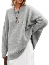 Suéter túnica Saodimallsu feminino de tamanho grande com gola redonda cinza Suéter túnica Saodimallsu feminino de tamanho grande com gola redonda cinza