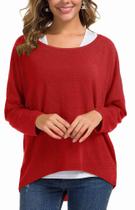 Suéter UGET Baggy, pulôver grande, manga em forma de asa de morcego, feminino, vermelho