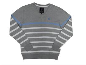 Sueter unisex Decote em V, 100%algodão, Manga Longa listrado 17004 Sueter unisex Decote em V, 100%algodão, Manga Longa listrado 17004