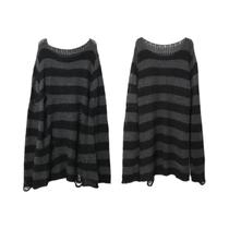 Suéter Unissex Gótico Punk Longo Listrado Com Furos E Rasgos, Estilo Rock Dark Streetwear Solto